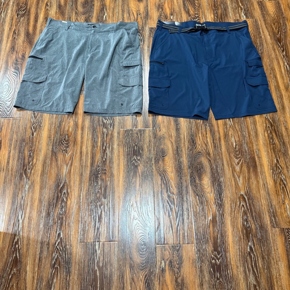 Iron Co Mens Size 40 42 Cargo Shorts Bundle Navy Blue Grey Stretch Tech
